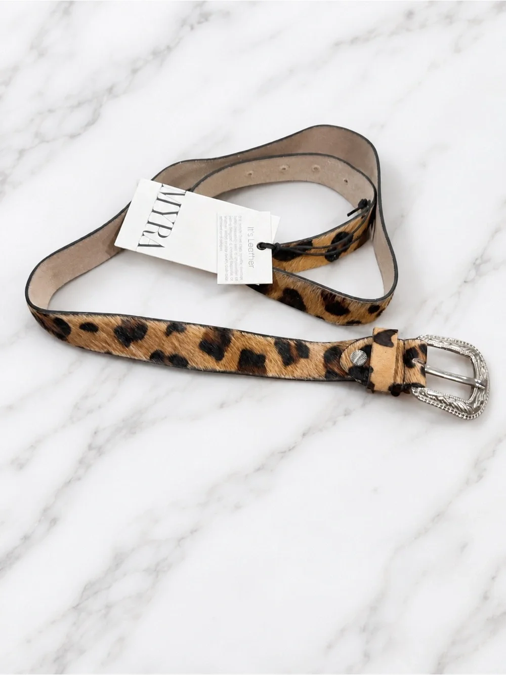 Myra Bag Rock On Leather Belt Large 38–42 Leopard Hair-On Cowhide Western NWT